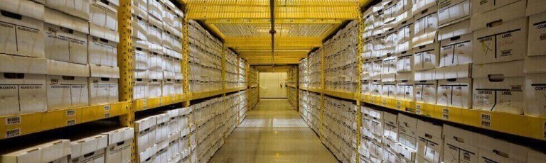 Long rows of file boxes stacked up