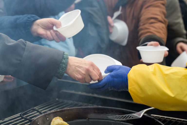 Homeless receiving food