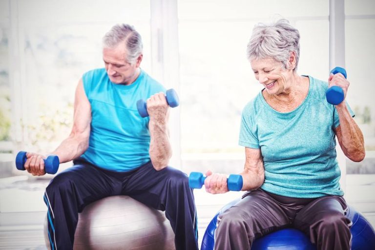 Senior couple working out