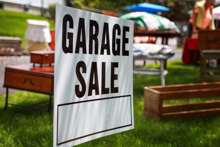 Garage sale sign posted