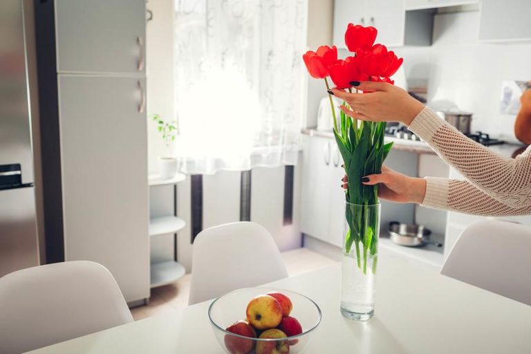 Flowers and a clean kitchen