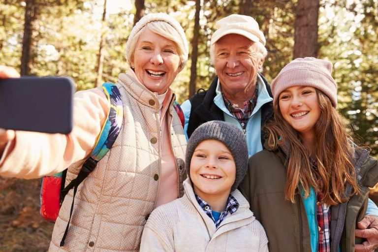 grandchildren and grandparents selfie