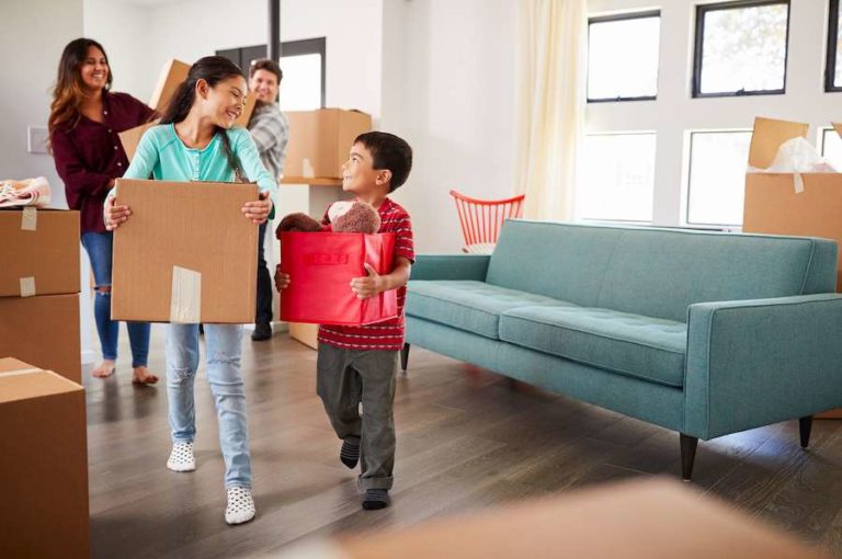 Family working together moving out