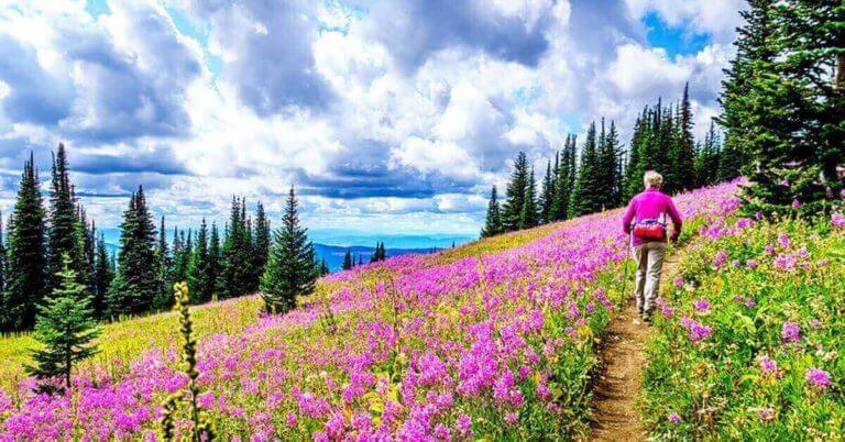 A woman hikes through British Columbia in Canada.