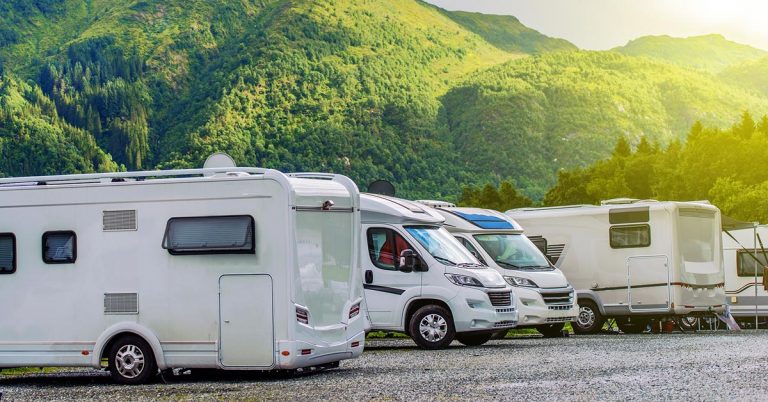 Recreational Vehicle (RV) being stored.