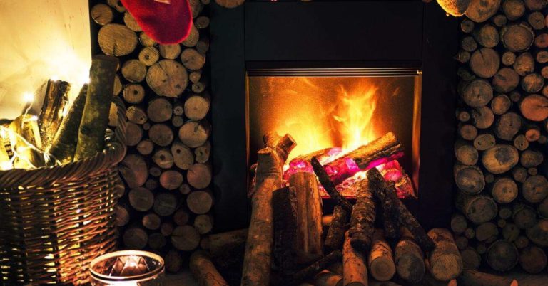 Cozy wood fire in chimney