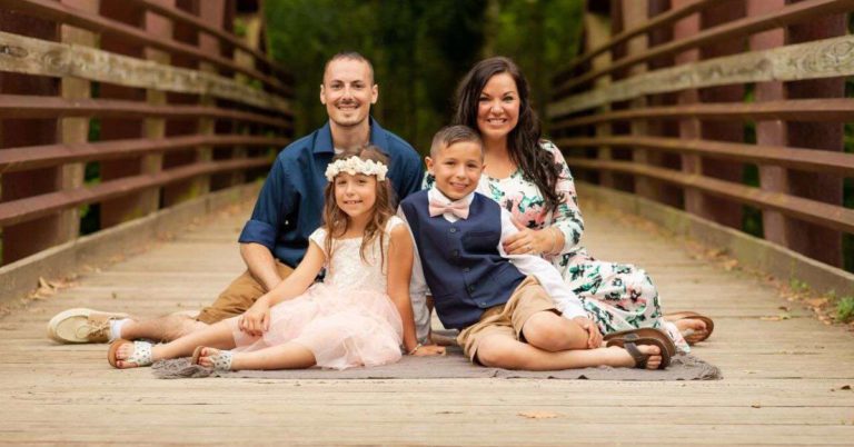 Family portrait on a bridge