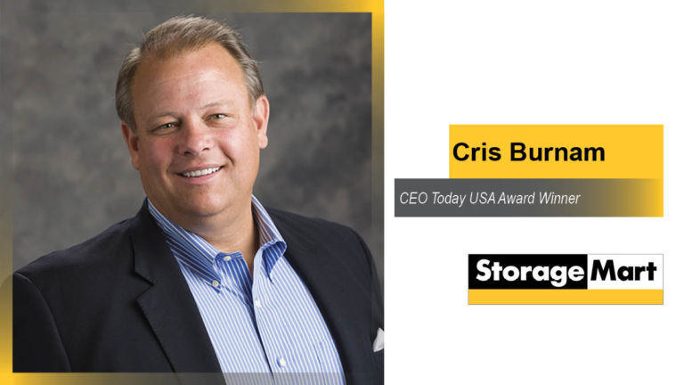 Text reading “Cris Burnam, CEO of StorageMart” and Cris’ headshot.