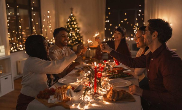 Friends enjoying holiday meal together