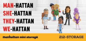 5 cartoon characters stand on steps next to text that reads "manhattan, she-hattan, they-hattan, we-hattan."