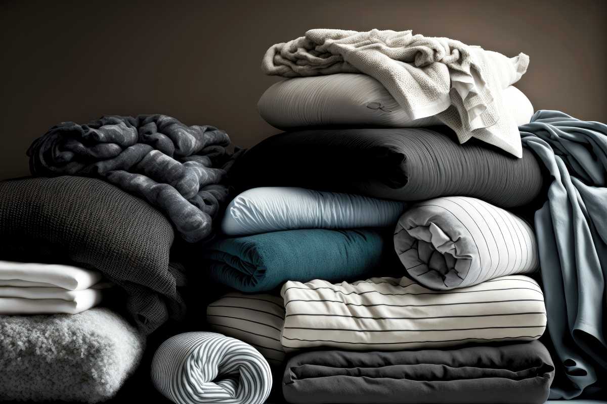 Pile of blankets and linens